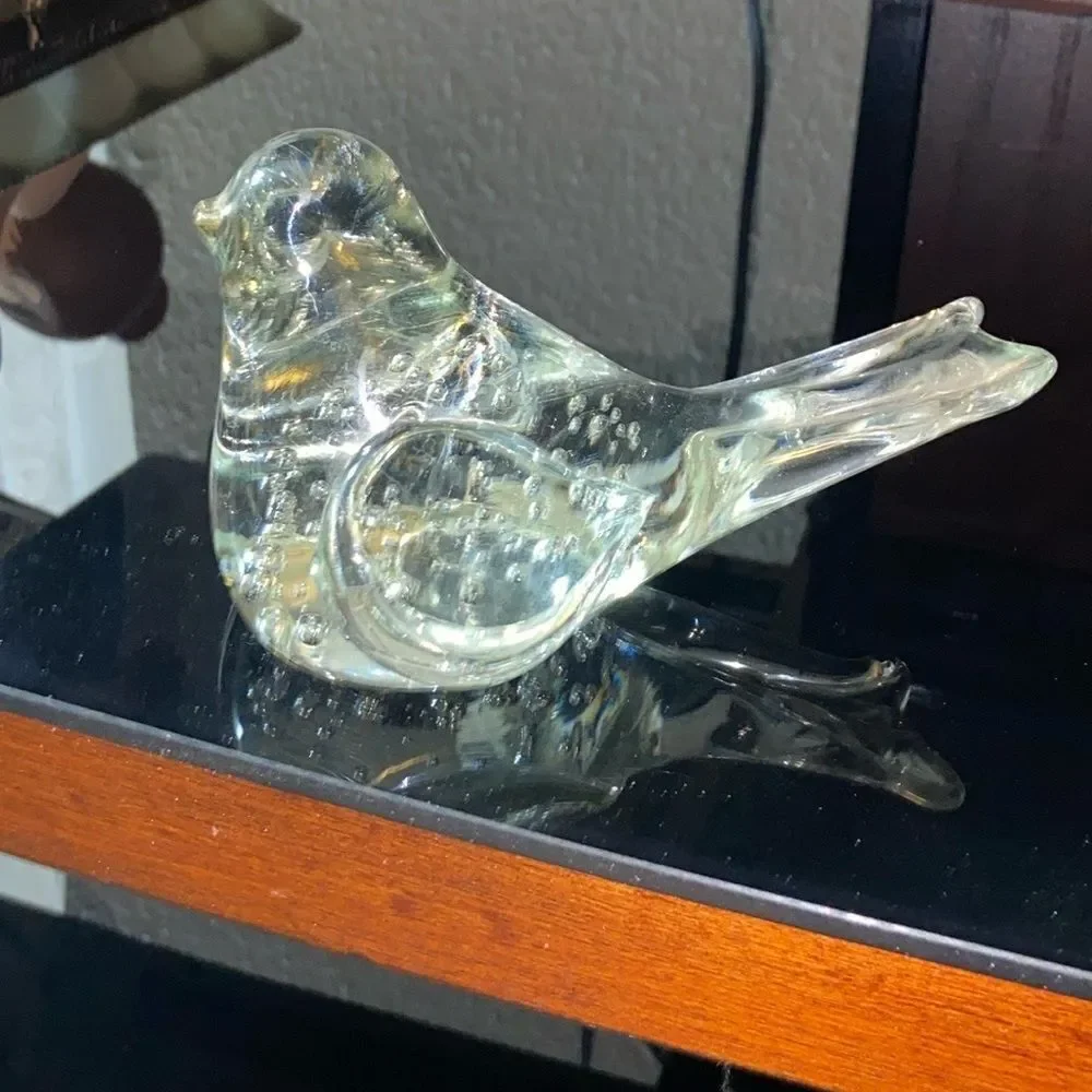 Vintage Clear Art Glass Bird Figure Figurine